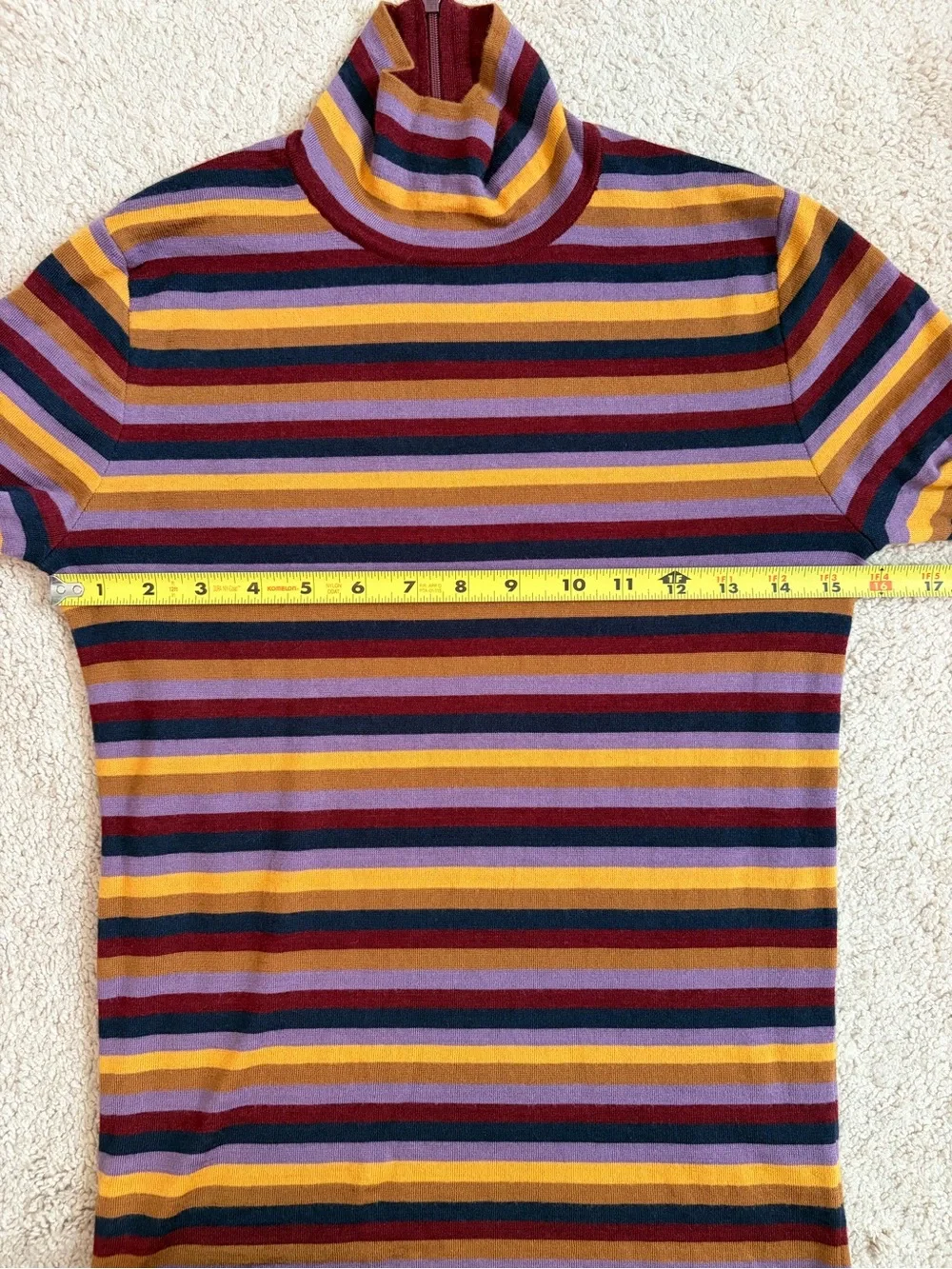 Tory Burch Striped Turtleneck Top Back Zip Closure Women's Size XS Designer Knit